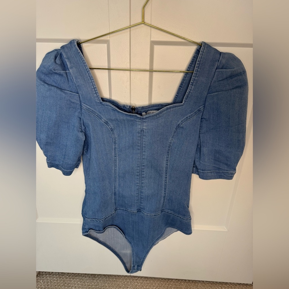 Blue Denim Puff Sleeve Bodysuit